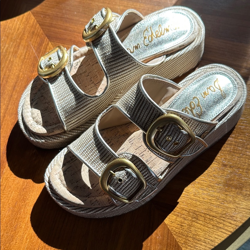 Nerissa Two-Strap Platform Sandal. Sam Edelman in Sunny Gold Wedge Sandals